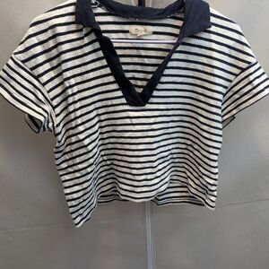 Madewell Navy and White Striped Crop Top